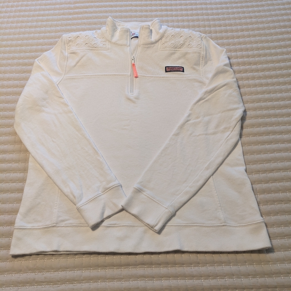 Vineyard Vines Women's Quarter Zip Sweatshirt, White, Size Large